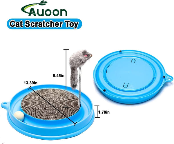 AUOON Cat Scratcher Toy with Ball Track for Indoor Cats and Kittens, Gray | 3 in 1 Interactive Cat Toy, Cat Scratch Pad with Cat Ball Toy and Cat Mouse Toy, for Chasing Exercise, Protect Furniture5