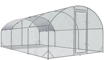 Large Metal Chicken Coop round Top Upgrade Tri-Supporting Wire Mesh Chicken Run,Chicken Pen with Water-Resident and Anti-Uv Cover,Duck Rabbit House Outdoor (6.6'L X 9'W X 6.5'H)17