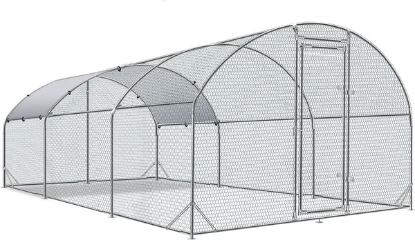 Large Metal Chicken Coop round Top Upgrade Tri-Supporting Wire Mesh Chicken Run,Chicken Pen with Water-Resident and Anti-Uv Cover,Duck Rabbit House Outdoor (6.6'L X 9'W X 6.5'H)17