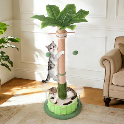Plam Tree Cat Scratching Post 40" Tall with Cat Toys for Indoor Large Cats | Sturdy Base Cat Scratcher Posts for Adult Cats with Rotating Hanging Ball, Cat Puzzle Toy and Spring Cat Treat Dispenser7