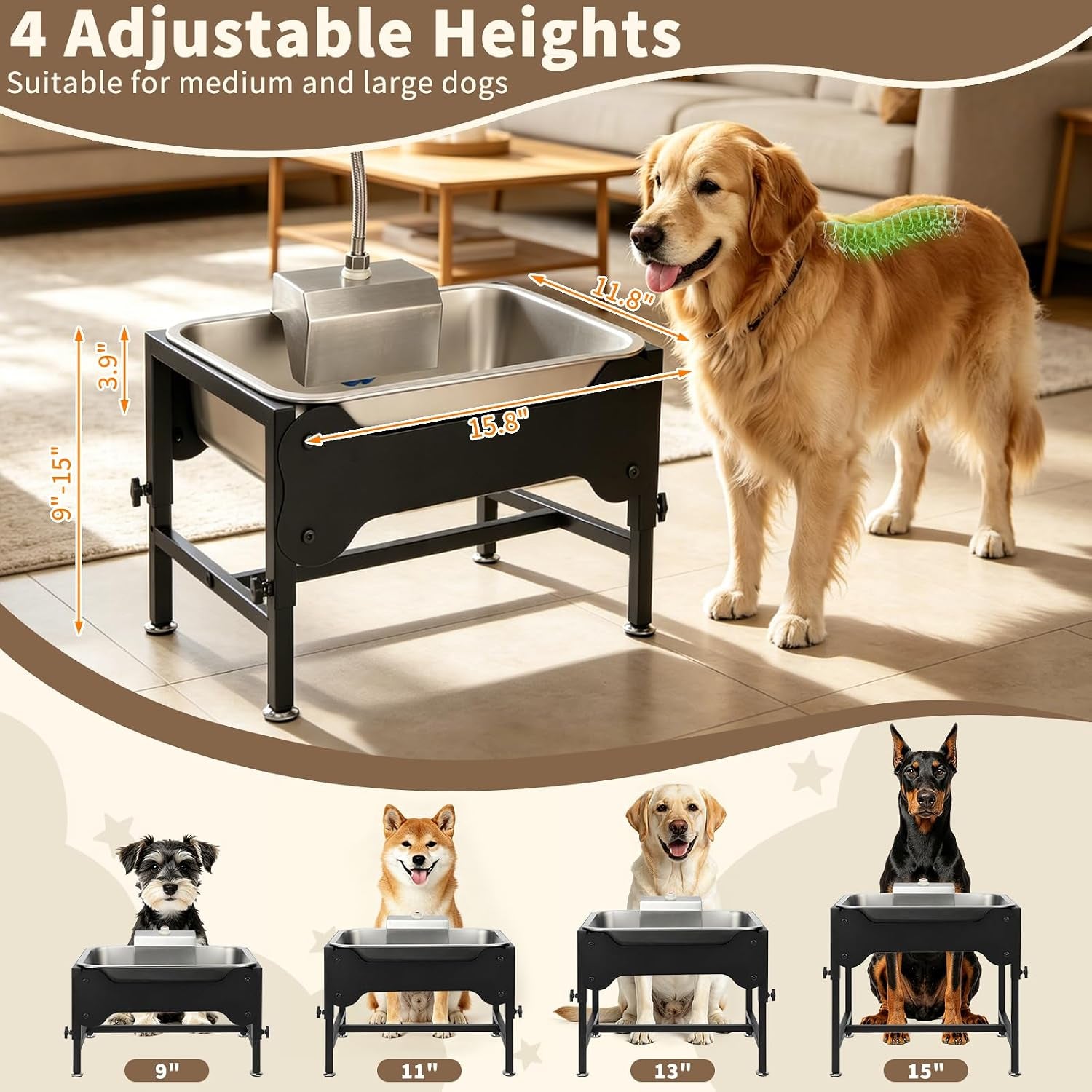 yuepet-dog-water-bowl-dispenser-automatic-3-gallon-elevated-dog-bowl-auto-fill-float-valve-4-adjustable-heights-3-gallon-capacity-stainless-steel-bowl-outdoor-use-dogs-sheep-and-goats