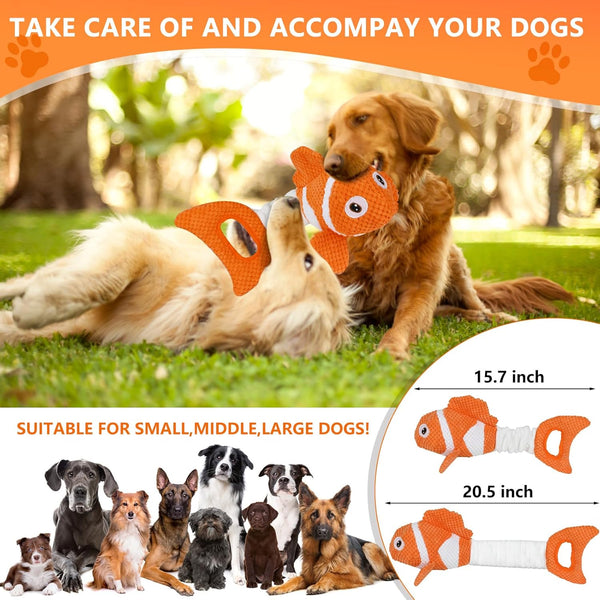 Squeaky Clownfish Dog Toy, Plush Crinkle Tug Toy with Handle | Pineapple Cotton Plush with Squeaker, Crinkle Paper, Stretchable Body, and Tug Handle for Interactive Indoor or Outdoor Play6
