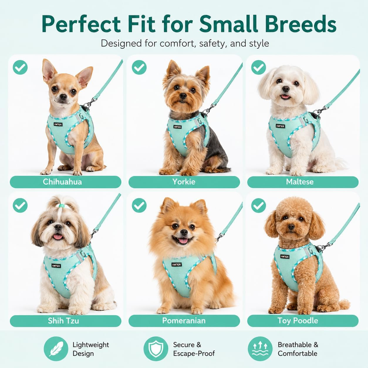 amtor-small-dog-harness-with-leash-set-no-escape-easy-walk-puppy-harnesses-for-training-walking-step-in-reflective-soft-dogs-vest-for-xs-s-medium-extra-small-large-sized-doggreen-s