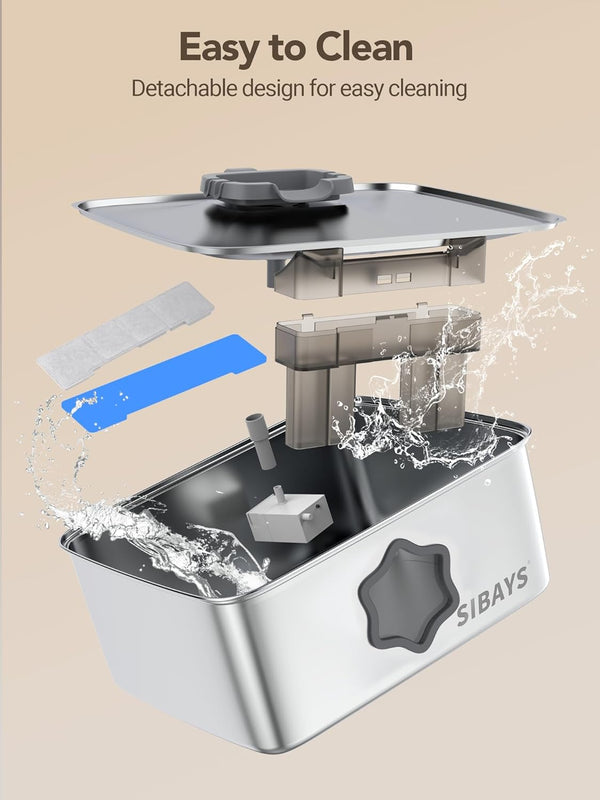 SIBAYS 4Gal/15L Dog Water Fountain, Stainless Steel Pet Water Fountain with Water Level Window & LED Light, Quiet Automatic Dog Water Bowl Dispenser for Large Dogs & Multi-Pet, Easy to Clean FS818