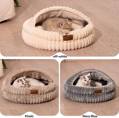 CHEERPALS Cat Cave Bed for Indoor Cats, Washable Covered Cat Bed Hooded Kitty Bed Soft Fluffy Pet Bed for Puppy and Small Dog(White)9