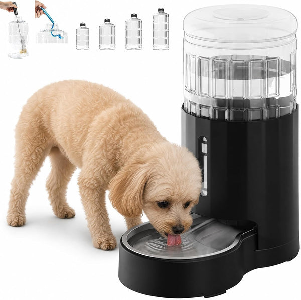 CZPET Dog Water Bowl Dispenser 5L, Wider Mouth Gravity Refilling (Black) | Automatic Cat Waterer with Removable Stainless Steel Bowl, Upgraded Brush, Easy Cleaning, Large Drinking Area for Multi-Pet1