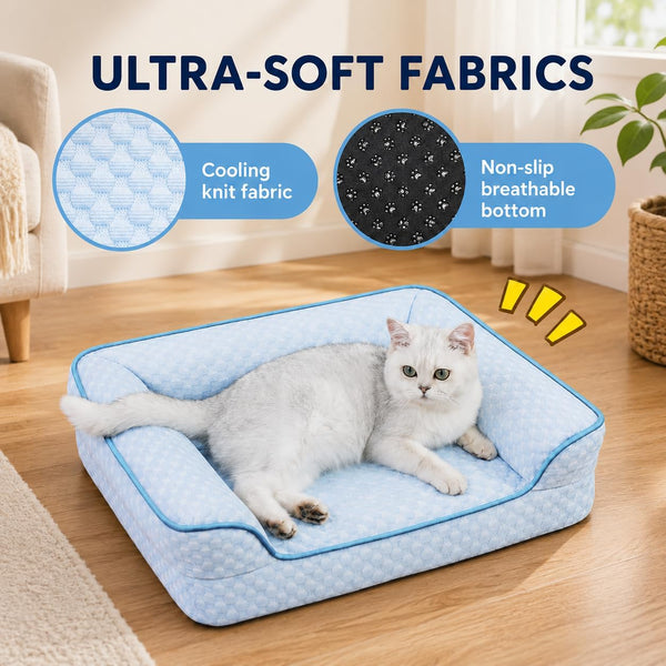Cooling Cat Bed for Indoor Cats, 19.7 X 15.8 in Supportive Pet Sofa with Egg-Crate Foam, Breathable Cool-Touch Fabric, Washable Bolster Bed for Cats and Small Dogs6
