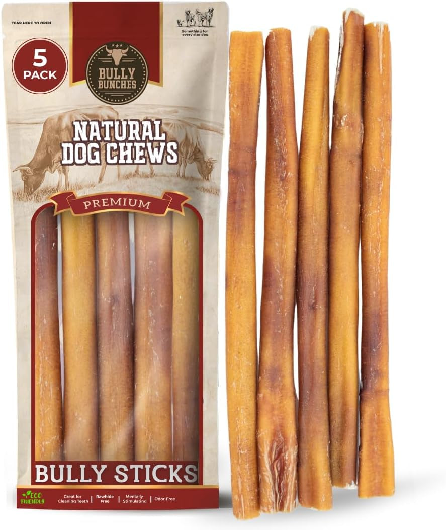 bully-bunches-premium-6-standard-5-pack-odor-free-bully-sticks-for-small-to-medium-dogs-puppies-consistently-sized-long-lasting-chews-for-oral-care-all-natural-100-beef-dog-treats