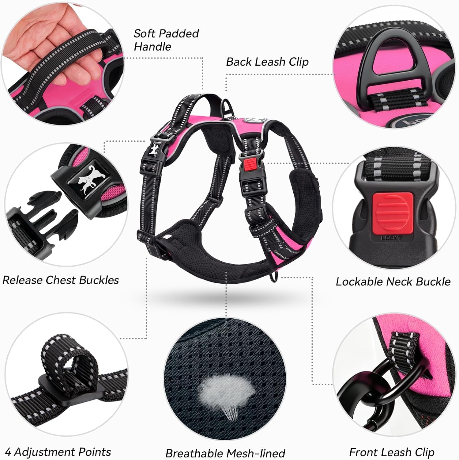 poypet-no-pull-dog-harness-no-choke-front-lead-dog-reflective-harness-adjustable-soft-padded-pet-vest-with-easy-control-handle-for-small-to-large-dogspink-medium