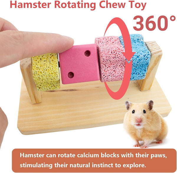 Guinea Pig Chew Toys for Teeth, Natural Hamster Lava Grinding Stone, Adds Calcium to Diet, Rotating Rat Enrichment Toys Wood Stand for Syrian & Dwarf Hamsters, Rats, Guinea Pig, Chinchillas3