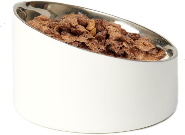 Petrageous 18439 Seychelles Stainless-Steel Slanted Double Walled Dog Bowl 5.9-Inch Width and 3.74-Inch Height 1.88-Cups Capacity, White4