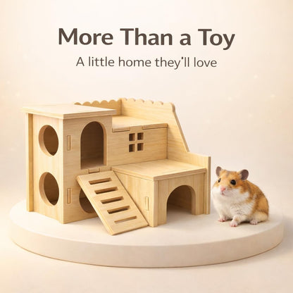 Tiny Hamster Maze Wood House Fun Slide House Double-Decker Hut for Dwarf Gerbil Mouse Mice Rat Small Animals(Only for Small Hamster)8