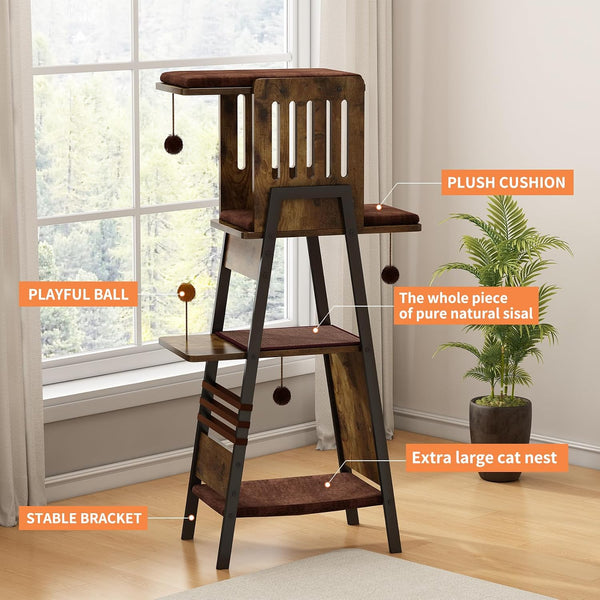 Cat Tree Tower, Large Multi-Level Cat Condo with Scratching Post, Vintage Brown4