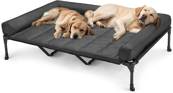 Veehoo Outdoor Elevated Dog Bed with Waterproof Bolster Cushion, Cooling | Raised Dog Bed with Removable & Washable Mat Topper, Breathable Mesh, Dog Couch Cot for Indoor Outdoor, 42", Large, Black20