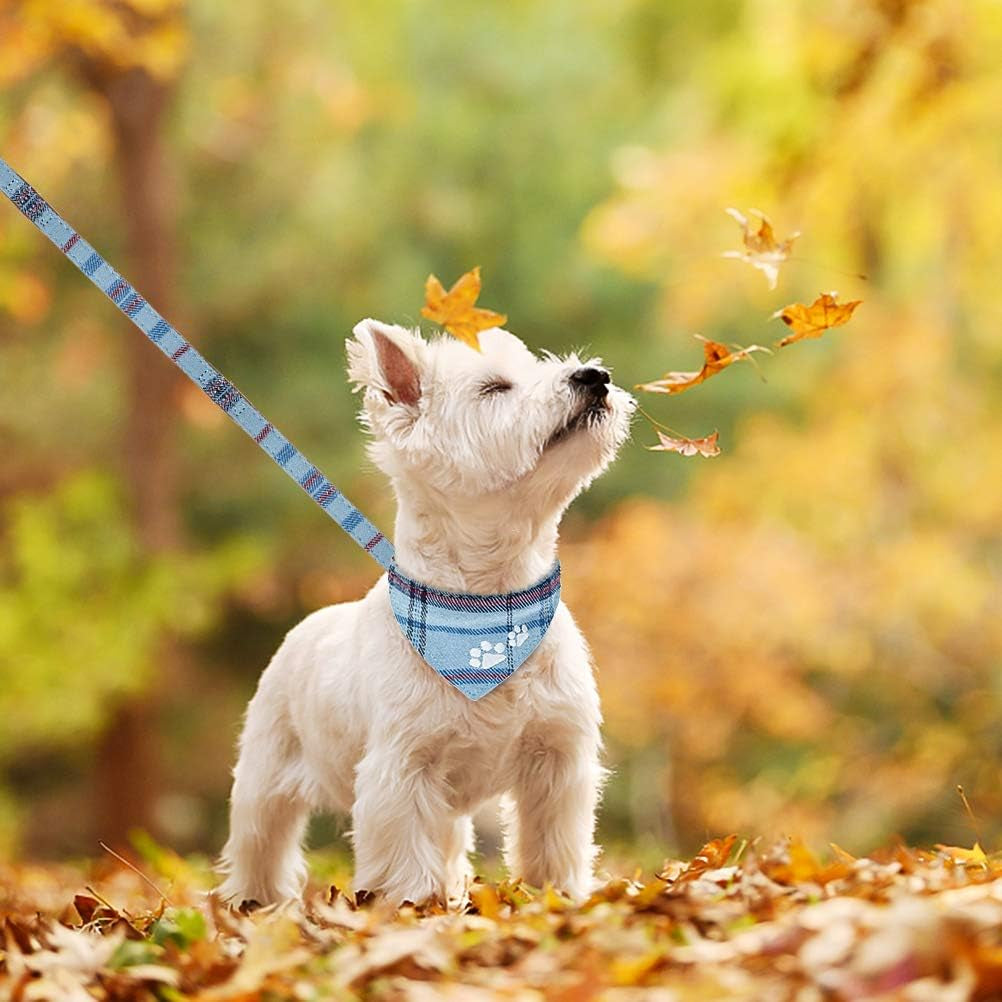 expawlorer-puppy-collar-and-leash-set-embroidery-pawprints-plaid-dog-collar-and-dog-leash-set-bow-tie-and-bandana-dog-collar-with-bell-cute-collar-and-leash-for-dogs-cats-outdoor-walking-blue-s