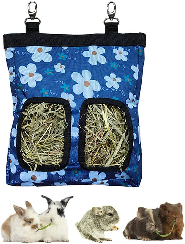 RIOUSSI Guinea Pig Hay Feeder, Hanging Rabbit Hay Feeder Bag. Blueflower | Upgraded Double Layer Fabric | Bite Resistant | Cleaner Hay & Less Mess | Small Animal Hay Holder for Bunnies & Chinchillas1