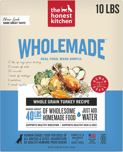 The Honest Kitchen Wholemade Whole Grain Turkey Recipe, Human Grade Dehydrated Dog Food, Just Add Water, Supports Digestion, Skin & Coat, Topper for Dry or Wet Dog Food, 10 Lb Box Makes 40 Lbs1