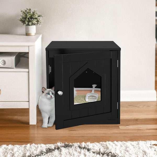ZENY Hidden Cat Litter Box Furniture - Enclosed Cabinet with Vent Holes, Indoor Wooden Washroom, End Table, Nightstand (Black)2