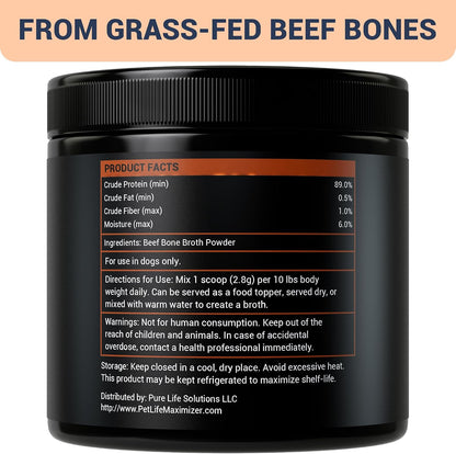 Beef Bone Broth for Dogs - High Protein Human Grade Food Topper for Joint, Bone, Immune, Digestive, Skin & Coat Support - Single Ingredient Dog Bone Broth, Unflavored Powder for All Ages & Breeds6