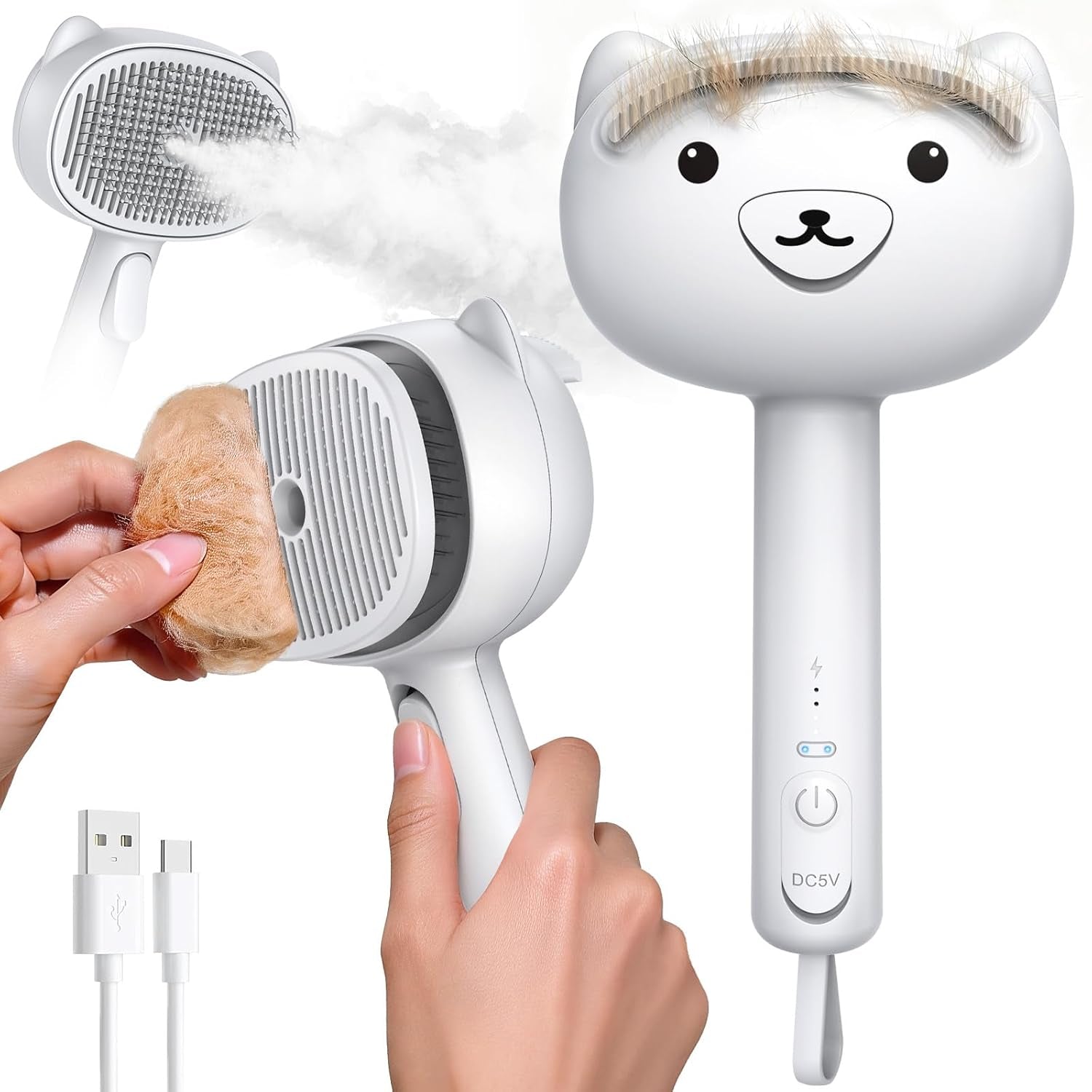 self-cleaning-shedding-steam-cat-brush-silicone-scraper-included-dog-brush-primecat-cat-brushes-for-shedding-usb-rechargeable-for-grooming-haired-pets-dogs-cats-white