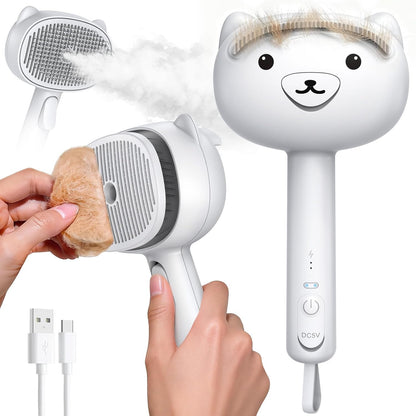 Self Cleaning Shedding Steam Cat Brush, Silicone Scraper Included | Dog Brush, Primecat, Cat Brushes for Shedding, USB Rechargeable, for Grooming & Haired Pets, Dogs & Cats, White1