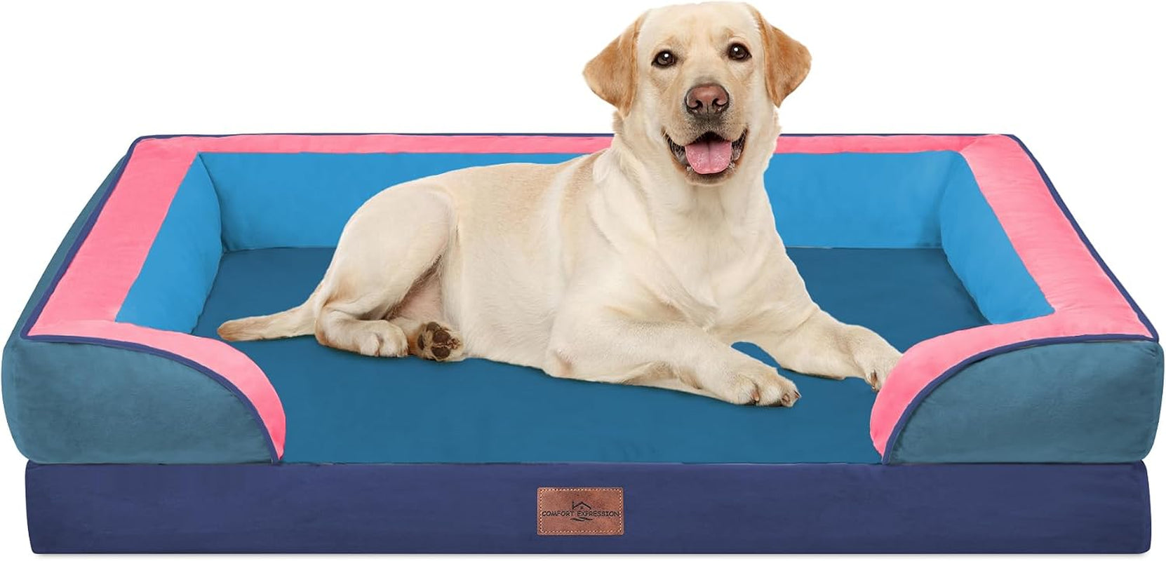 comfort-expression-orthopedic-dog-bed-for-extra-large-dogs-with-bolster-waterproof-dog-couch-bed-with-washable-cover-non-slip-bottom-supportive-egg-crate-foam-xl-pet-bed-42x30-inch