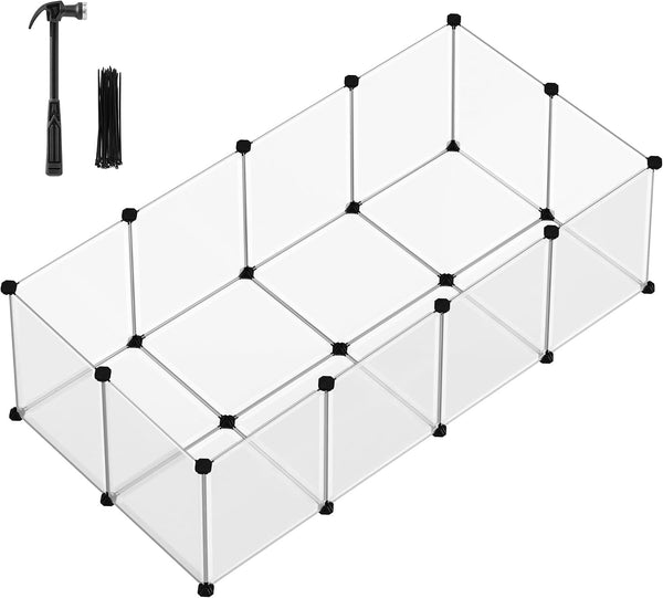 SONGMICS 20 Panels Pet Playpen with Floor, Small Animal Playpen, Pet Fence Indoor, DIY Plastic Enclosure for Guinea Pigs, Bunny, Hamsters, Hedgehogs, 49.2 X 24.8 X 16.5 Inches, White ULPC001W0112
