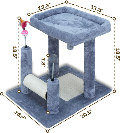 ROYPET Multifunctional Cat Scratching Posts for Indoor Kittens,Cat Scratching Posts for Play and Activity,Scratching Posts with Feather Toys and Plush Perch Bed,Grey2