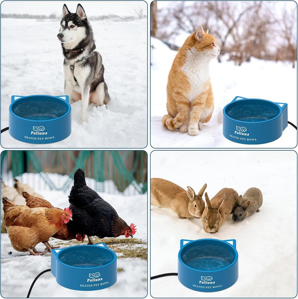 Heated Water Bowl for Outdoor Dog & Cat, Large Heated Dog Bowl Provides Drinkable Water in Winter, outside Heated Pet Bowl with 78.7In anti Chew Cord for Dogs Cat Bird Chicken Duck,108 OZ/30W7