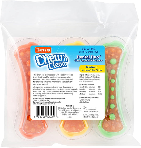 Hartz Chew 'N Clean Dental Duo Dog Treat & Chew Toy, Color Varies, Medium, 3 Pack9