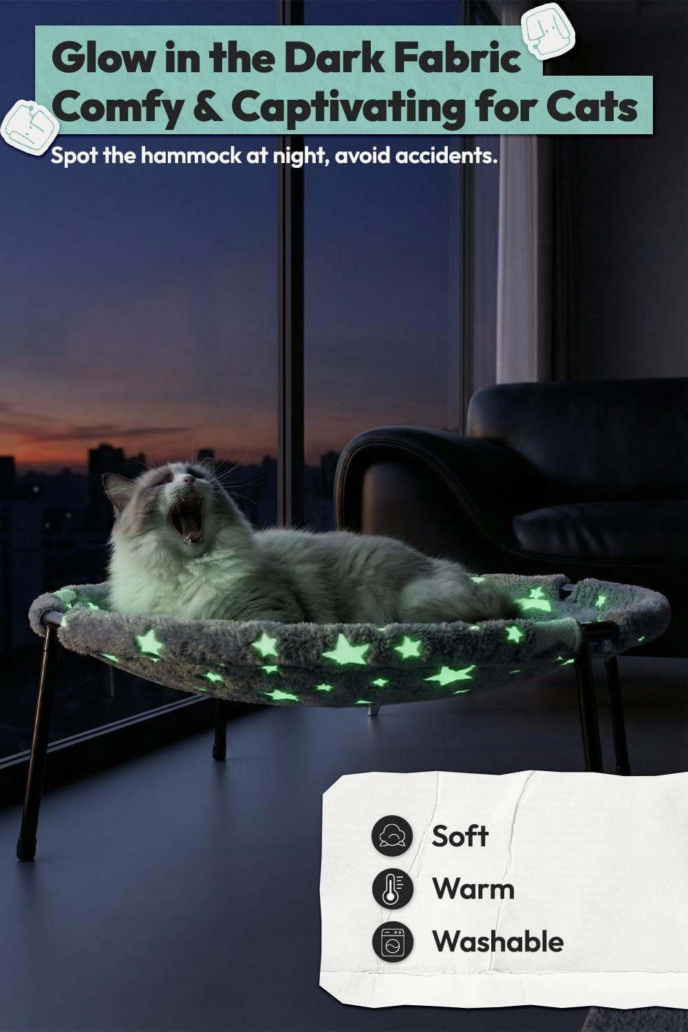 elevated-cat-bed-glow-in-the-dark-fabric-cat-hammock-bed-for-large-indoor-cats-machine-washable-breathable-cover-tool-free-easy-assembly-up-to-66lbs-gray-l