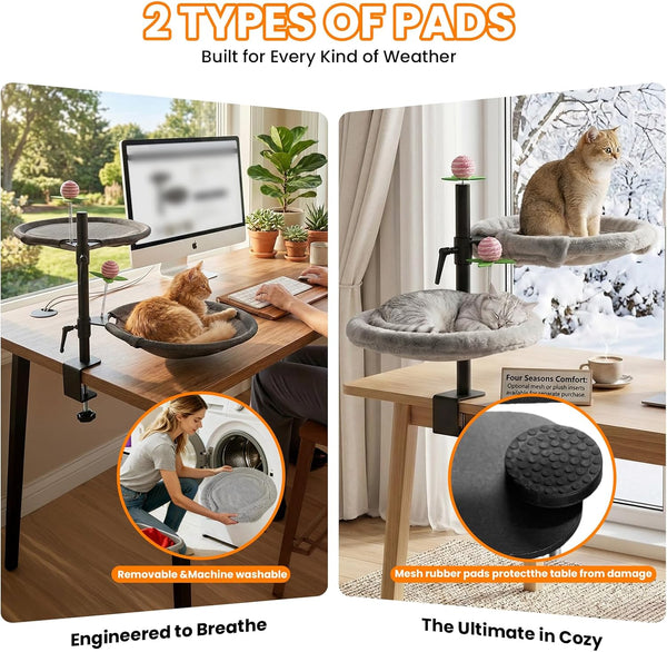Double Cat Desk Bed, 360° Rotating & Adjustable Desk Mount with Soft Faux Fur & Breathable Mesh Accessories, Ergonomic Cat Perch for Remote Workers,Gamers, and Office Staff - Supports up to 44 Lbs3