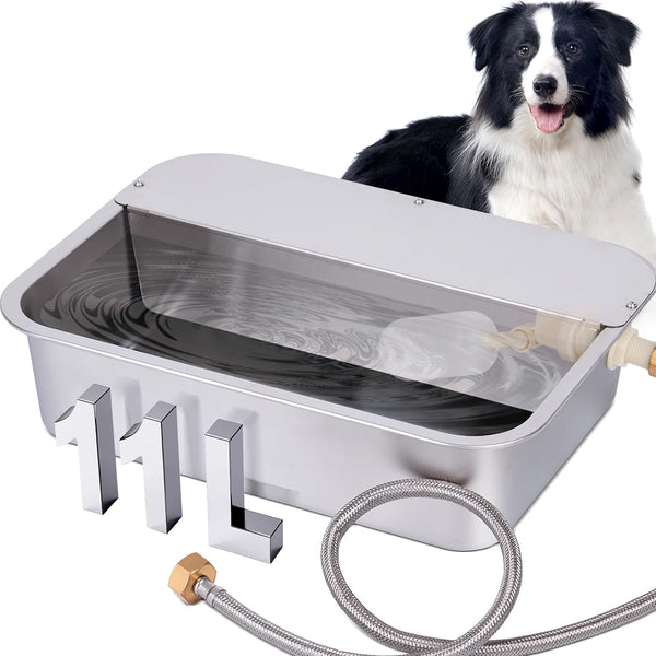 3Gal Automatic Outdoor Dog Water Dispenser for Large Breed Dogs Auto Self Filling Water Bowl Stainless Steel Dog Pet Waterer for Big Cat Chicken Goat Sheep Livestock (15.7" X 11.8")1