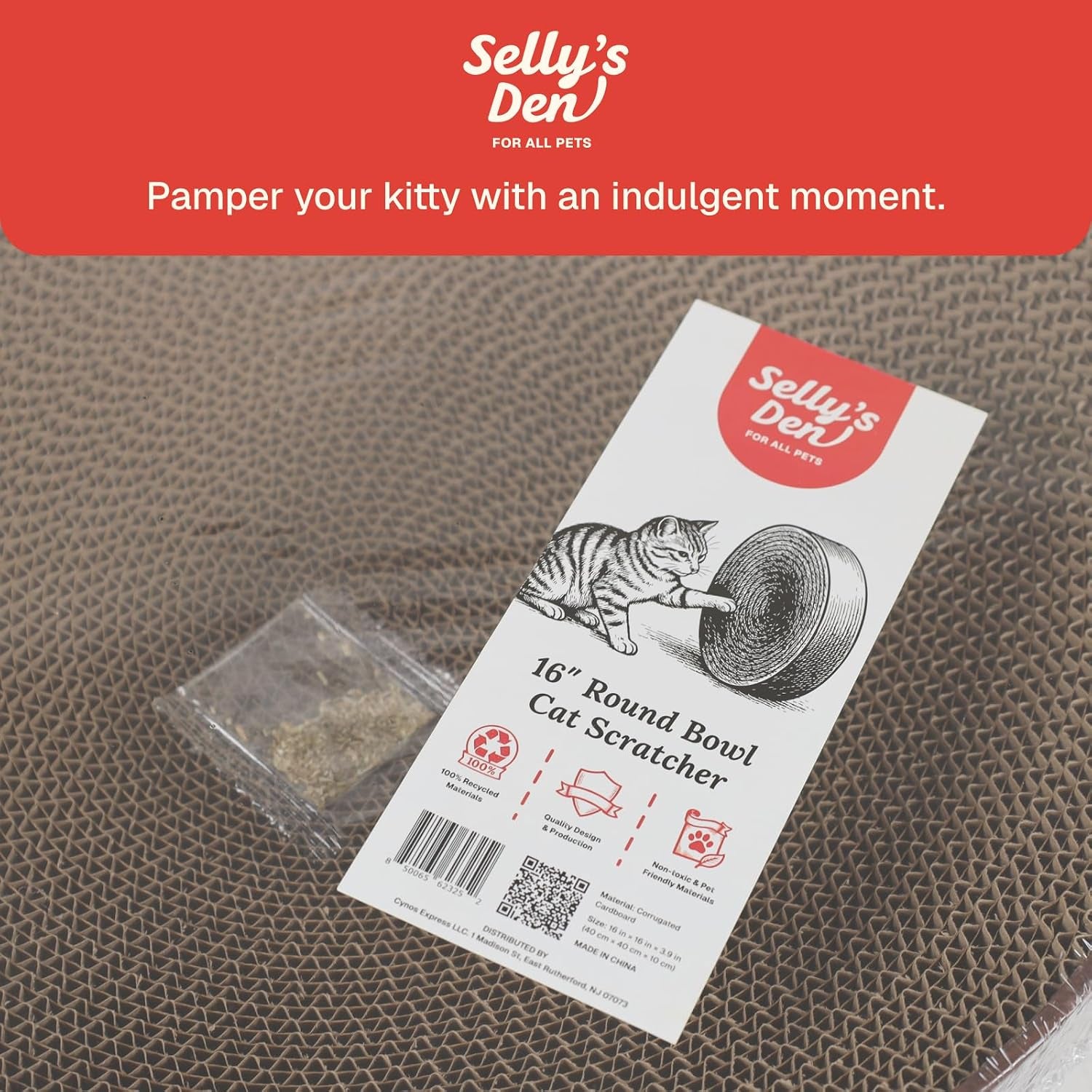 sellys-den-bowl-shaped-round-cardboard-cat-scratcher-with-catnip-for-lounging-and-scratching-16-inches