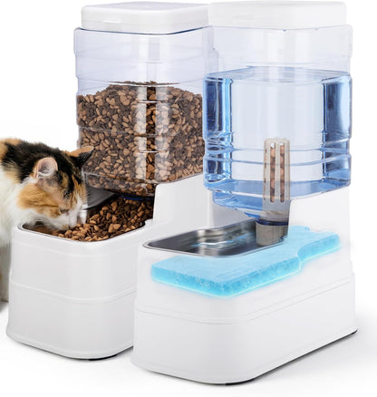 2 Pack Automatic Cat Feeder and Water Dispenser 1.3Gallon Dog Gravity Food Feeder and Water with Ice Pack Stainless Steel Dry Food and Waterer Bowl for Small Medium Large Pets (Blue)9