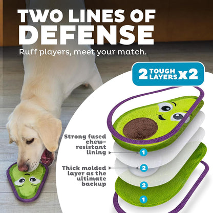 Outward Hound Tough Skinz Durable Squeaky Dog Toy with Two Tough Layers, Avocado, Green, Medium2