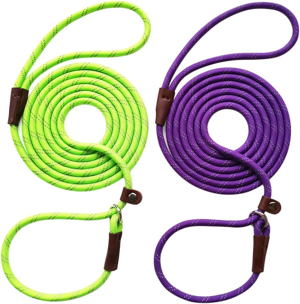 wyuze-8ft-slip-lead-dog-leash-adjustable-slip-collar-puppy-training-lead-2-pack-1-3-reflective-rope-leash-lightweight-easy-use-for-small-medium-dogs-no-pull-walking-black-orange