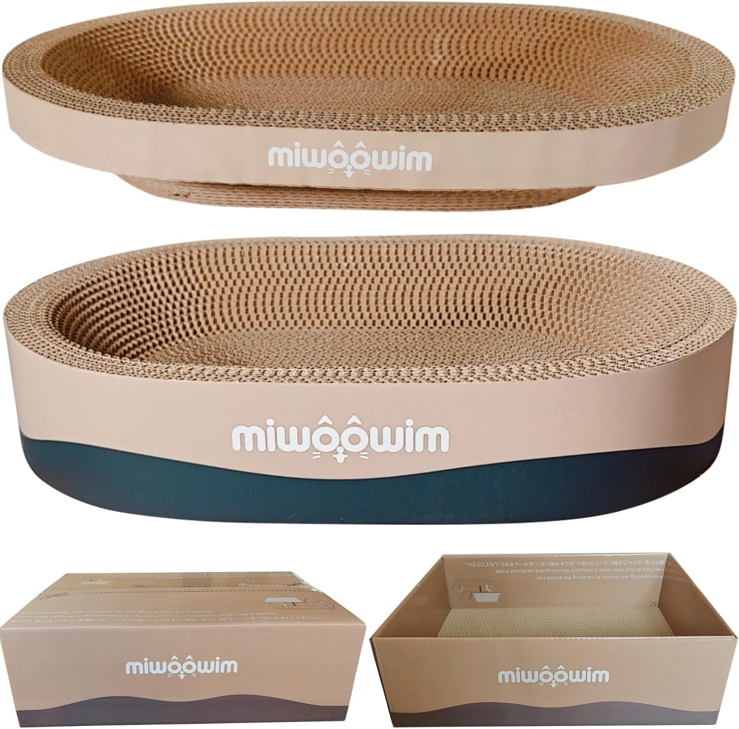miwoowim-3-piece-cat-scratcher-set-oval-bowl-nest-for-indoor-cats-2-oval-bed-1-box-for-scratching-lounging-durable-round-corrugated-cardboard-pad-catnip-toy-furniture-protector-for-couch