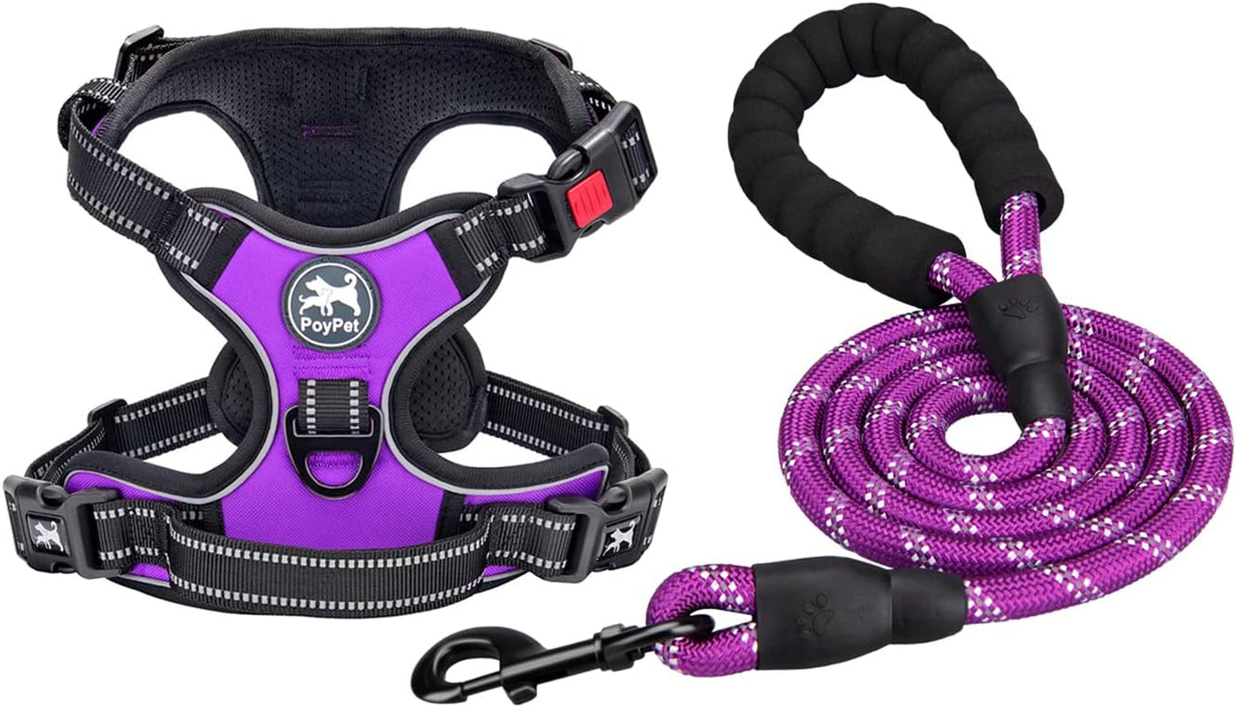 poypet-no-pull-dog-harness-and-5-feet-leash-set-release-on-neck-reflective-adjustable-pet-vest-front-back-2-d-ring-and-soft-padded-pet-harness-with-handle-for-small-to-large-dogsgrey-l