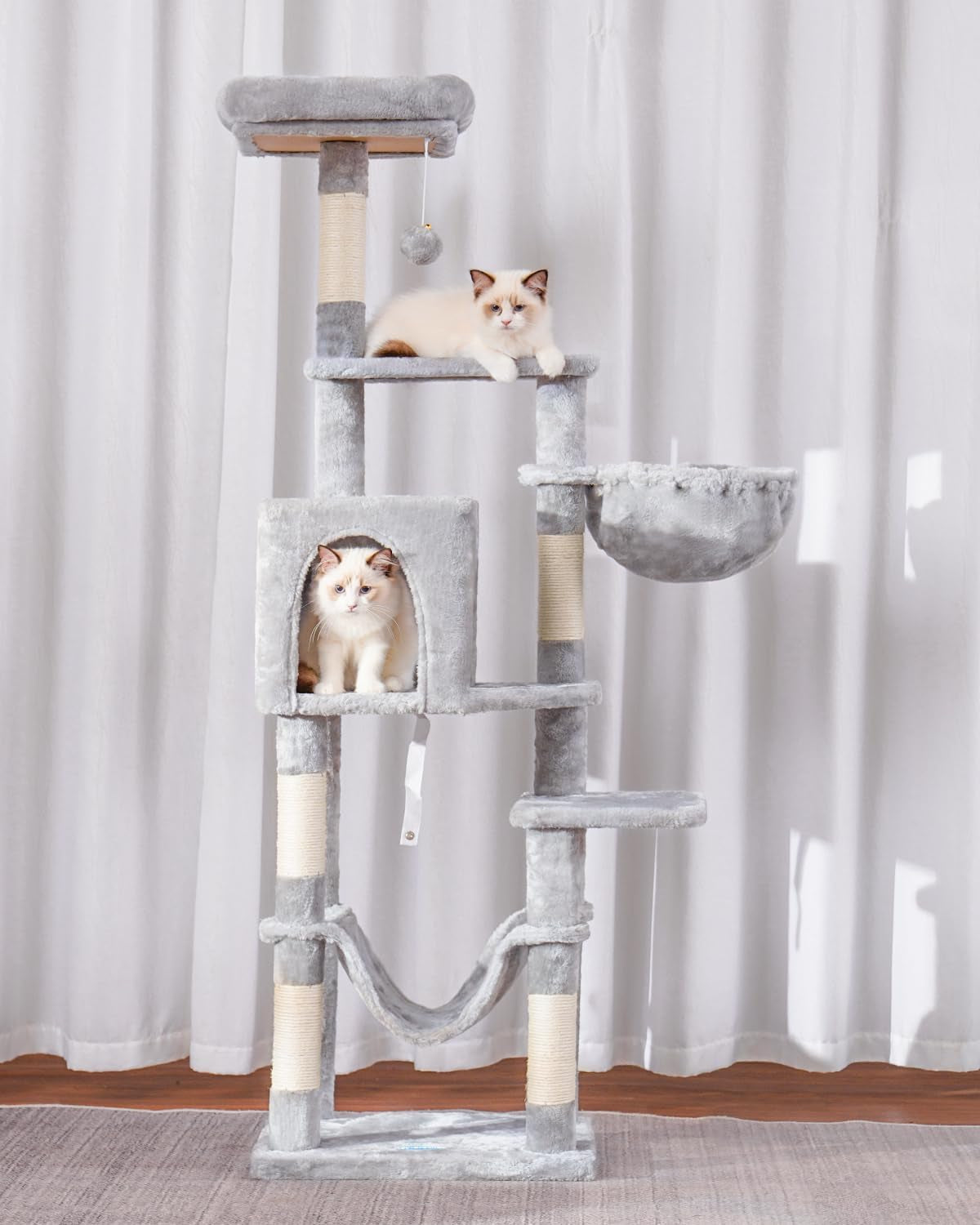 hey-brother-cat-tree-with-large-hammock-multi-level-cat-tower-for-indoor-cats-cat-condo-with-sisal-covered-scratching-posts-and-top-perch-light-gray-mpj050w