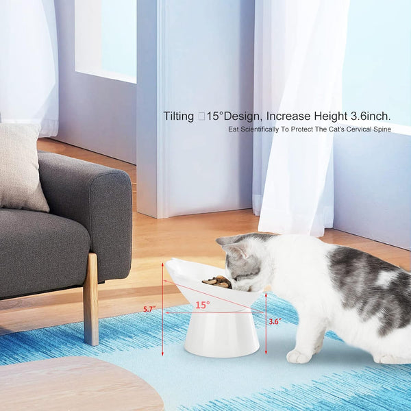 Detachable Elevated Cat Bowls, 15° Tilted Raised Cat Food Bowl Anti-Vomiting, Whisker Friendly, Adjustable Pet Cat Dishes for Protecting Spine, Adult Kitten (White)7