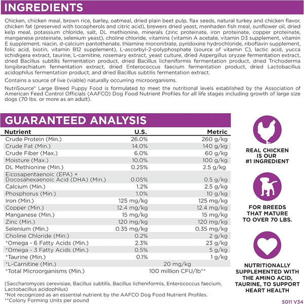 Nutrisource Large Breed Puppy Dry Dog Food, Chicken & Rice, 26 Lb | Probiotic & Prebiotic Support, DHA & EPA, Grain Inclusive, No Corn Wheat or Soy6