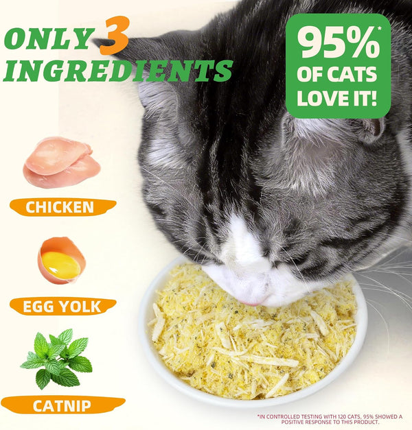 Wellix Freeze Dried Catnip Dog & Cat Food Topper, 7.05Oz | Freeze Dried Cats and Dogs Treats with Egg Yolk & Chicken for Appetite Stimulant, Low Calorie Catnip Treats2