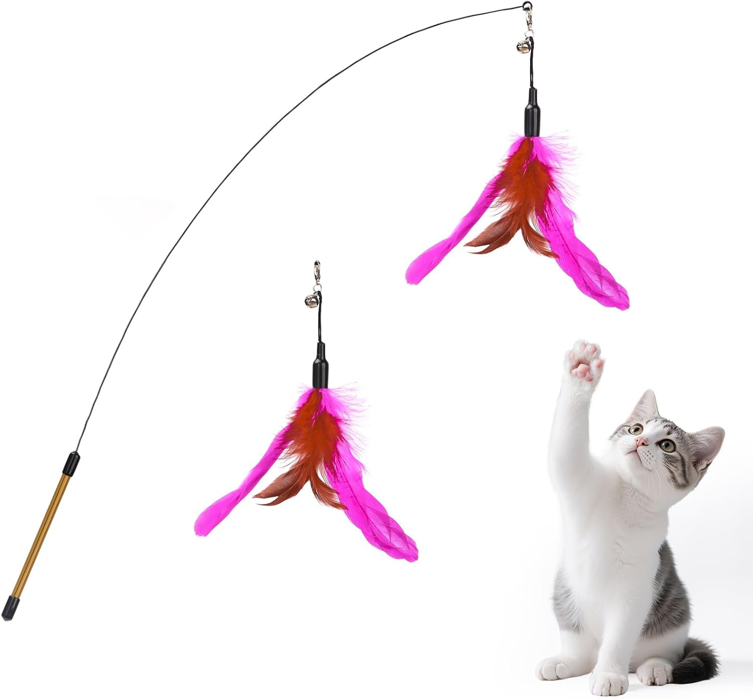 pawaboo-feather-teaser-cat-toy-interactive-wand-with-extra-long-34-5-wand-and-small-bell-fun-exerciser-playing-toy-for-kittens-or-cats-brown-feather
