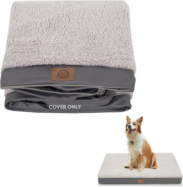 Sunheir Washable Extra Large Dog Bed Covers Soft Plush Replacement, Waterproof Dog Bed Liner, Pet Bed Cover with Zipper 44X32X3 Inches, Grey, Cover Only1