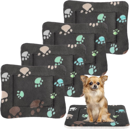 Tuanse 4 Pack Ultra Soft Dog Cat Bed Mat Small Animal Guinea Pig Bed with Cute Print Reversible Fleece Dog Crate Kennel Pad Cozy Washable Thickened Hamster Pet Beds Mat(13 X 19 Inches,Light Gray)15