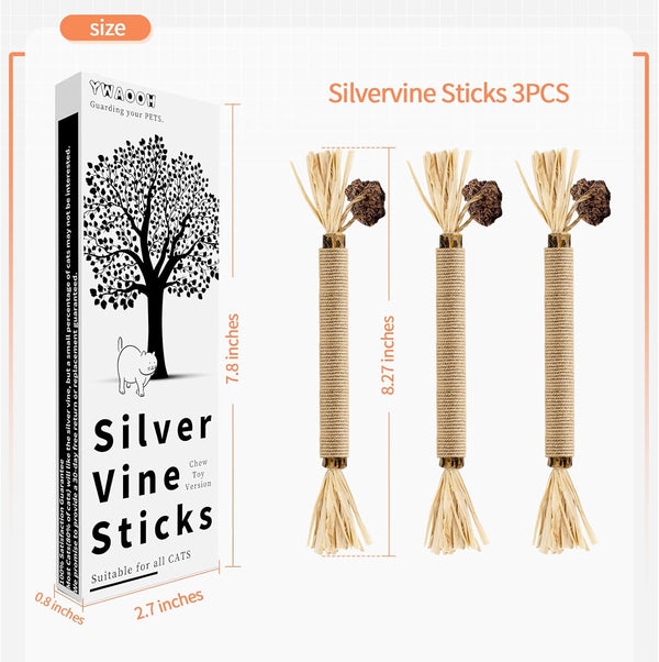 3 Pack Silvervine Sticks Cat Toys, 100% Natural Kitten Teething Chew Toys, Catnip Toys for Kittens & Cats, Cat Approved Gift, Protects Furniture6