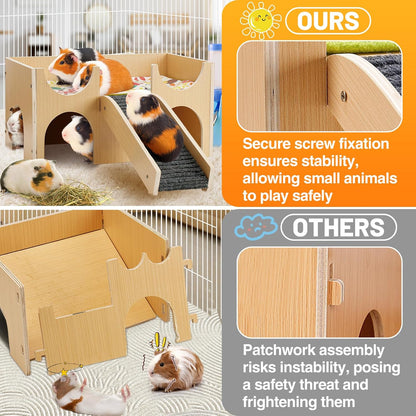 MEWTOGO Upgraded Sturdy Wooden Guinea Pig Castle with Stairs & Mat | Easy to Assemble, Sturdy, Playing Hiding House, for Hamsters Bunny Chinchillas Small Animals2