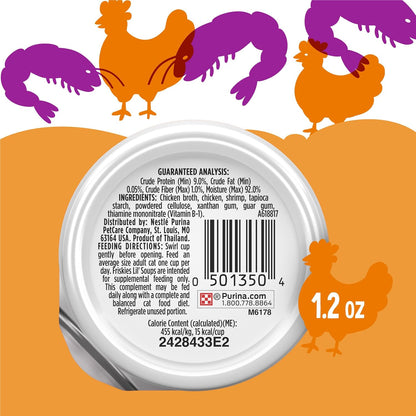 Purina Friskies Lil Soups Cat Food Topper, Shrimp, 8 Count, 1.2 Oz Cups | Grain-Free Lickable Recipe with Real Chicken in a Velvety Broth, No Fillers, Artificial Colors or Preservatives10