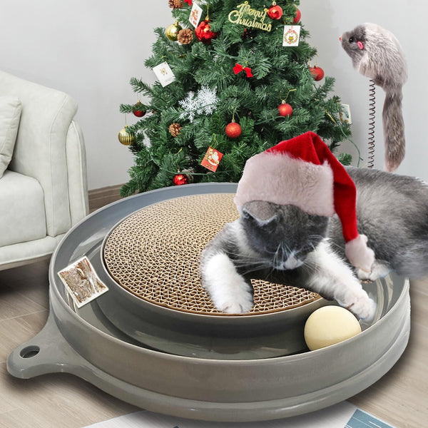 AUOON Cat Scratcher Toy with Ball Track for Indoor Cats and Kittens, Gray | 3 in 1 Interactive Cat Toy, Cat Scratch Pad with Cat Ball Toy and Cat Mouse Toy, for Chasing Exercise, Protect Furniture7